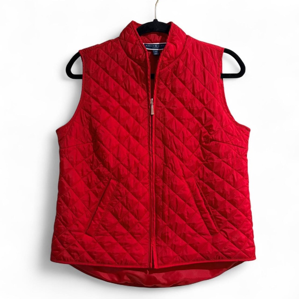 Karen Scott Sport Red Quilted Vest Diamond Stitch Zip Front Women's Size PM